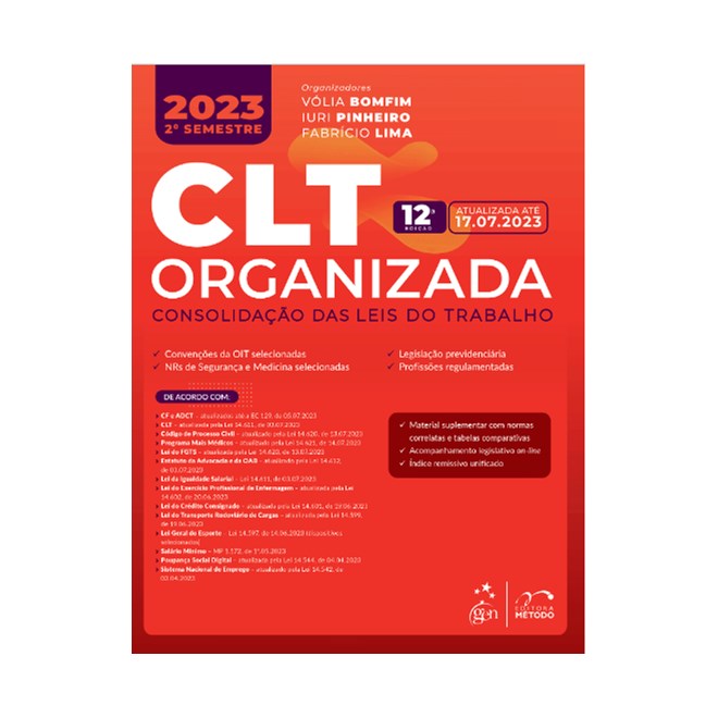 Livro CLT Organizada - Consolidação das Leis de Trabalho - Bomfim - Método