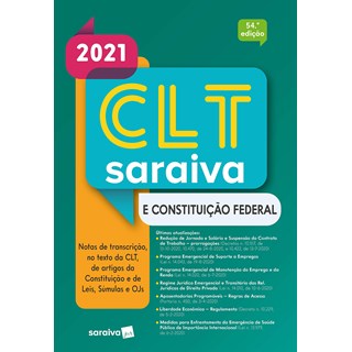 Livro CLT Saraiva e Constituição Federal 54ª Edição - Saraiva